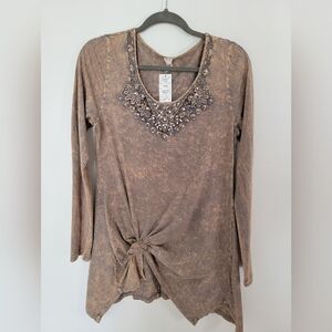 NWT American Age brown embellished long sleeve top